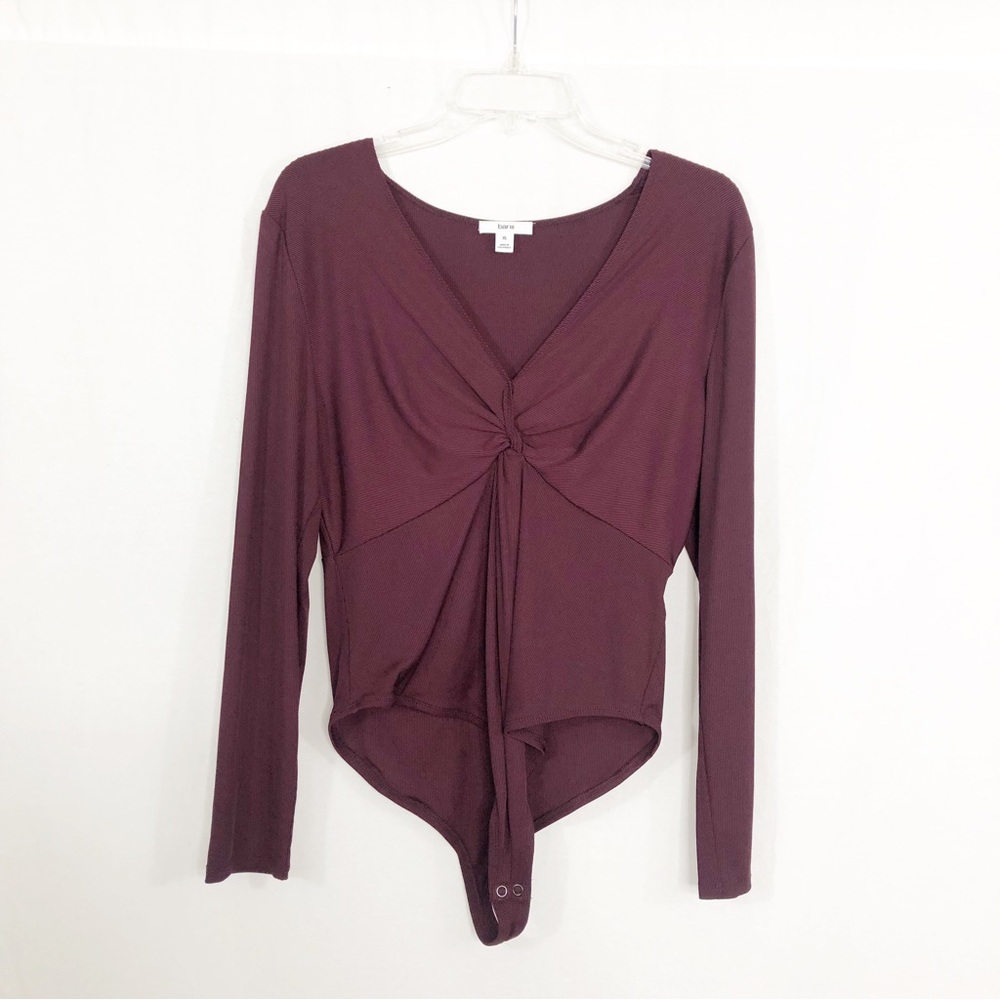 NEW Bar III Ribbed V-Neck Bodysuit, Size XL, Burgandy